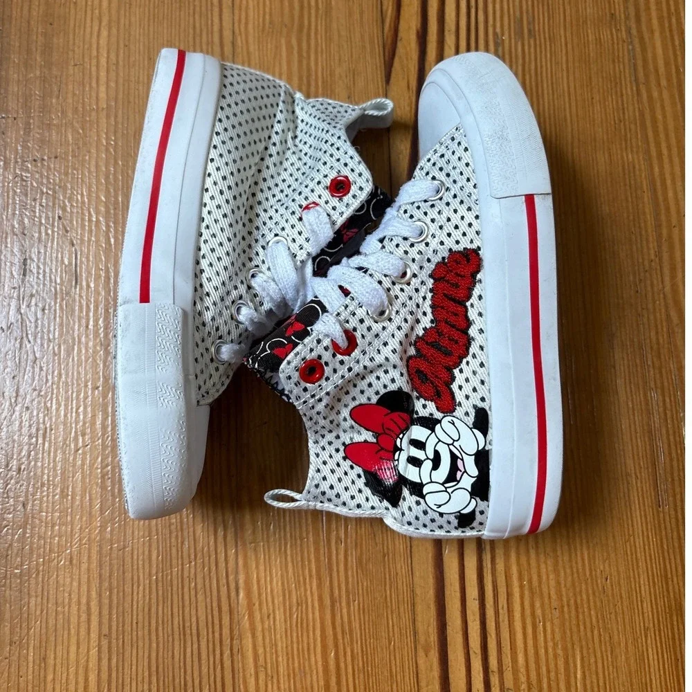 Disney Minnie Mouse High Top Sneakers Kids White Polka Dot Embroidered SIZE 12